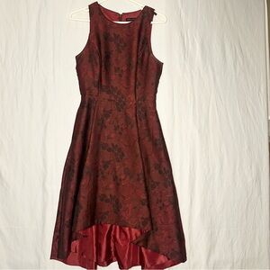 White House Black Market Red Black Floral Jacquard Fit & Flare Dress Women's 4